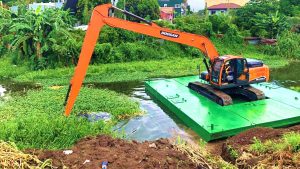 Desilting Using Metal Pontoons with excavator heavy equipment, Philippines