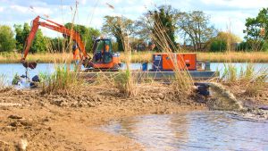 Desilting Using Steel Pontoons with excavator heavy equipment, Philippines 